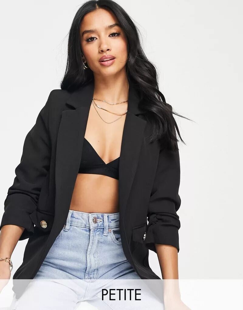 

Черный блейзер со сборками и рукавами River Island
