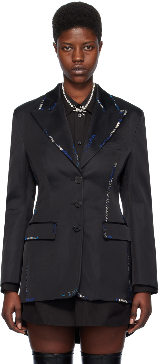 Черный пиджак с бусинами Marni marni серебристый браслет с крупными квадратными бирюзовыми бусинами marni
