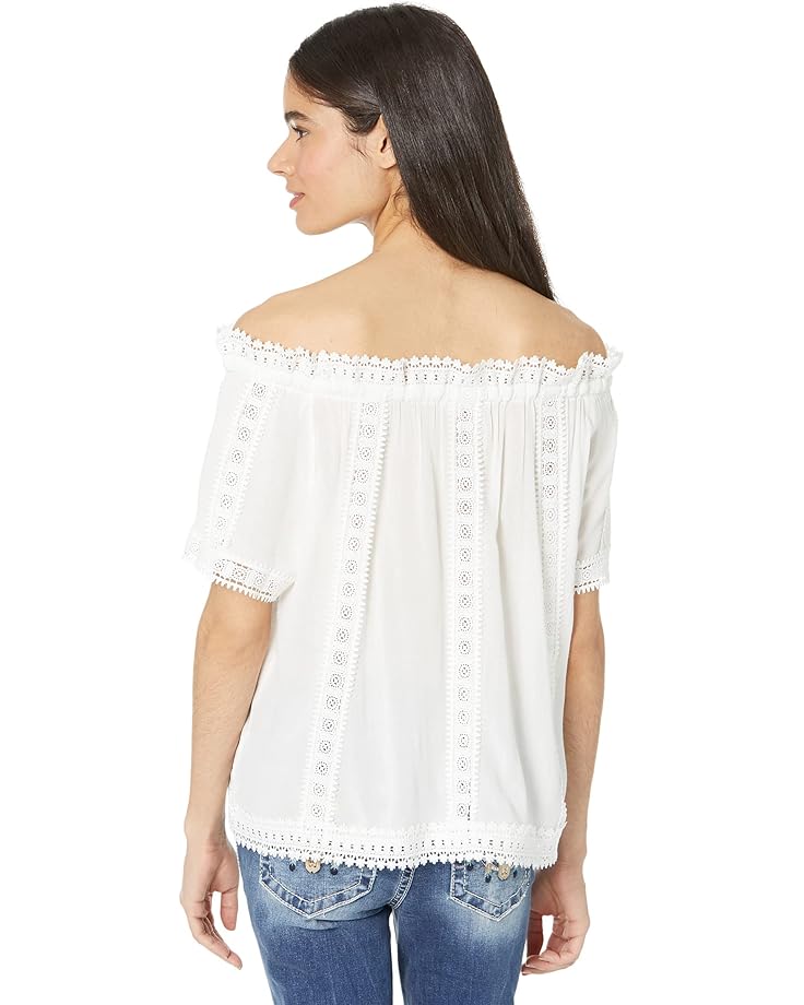 цена Топ Miss Me Off Shoulder Lace Inset Woven Top, белый