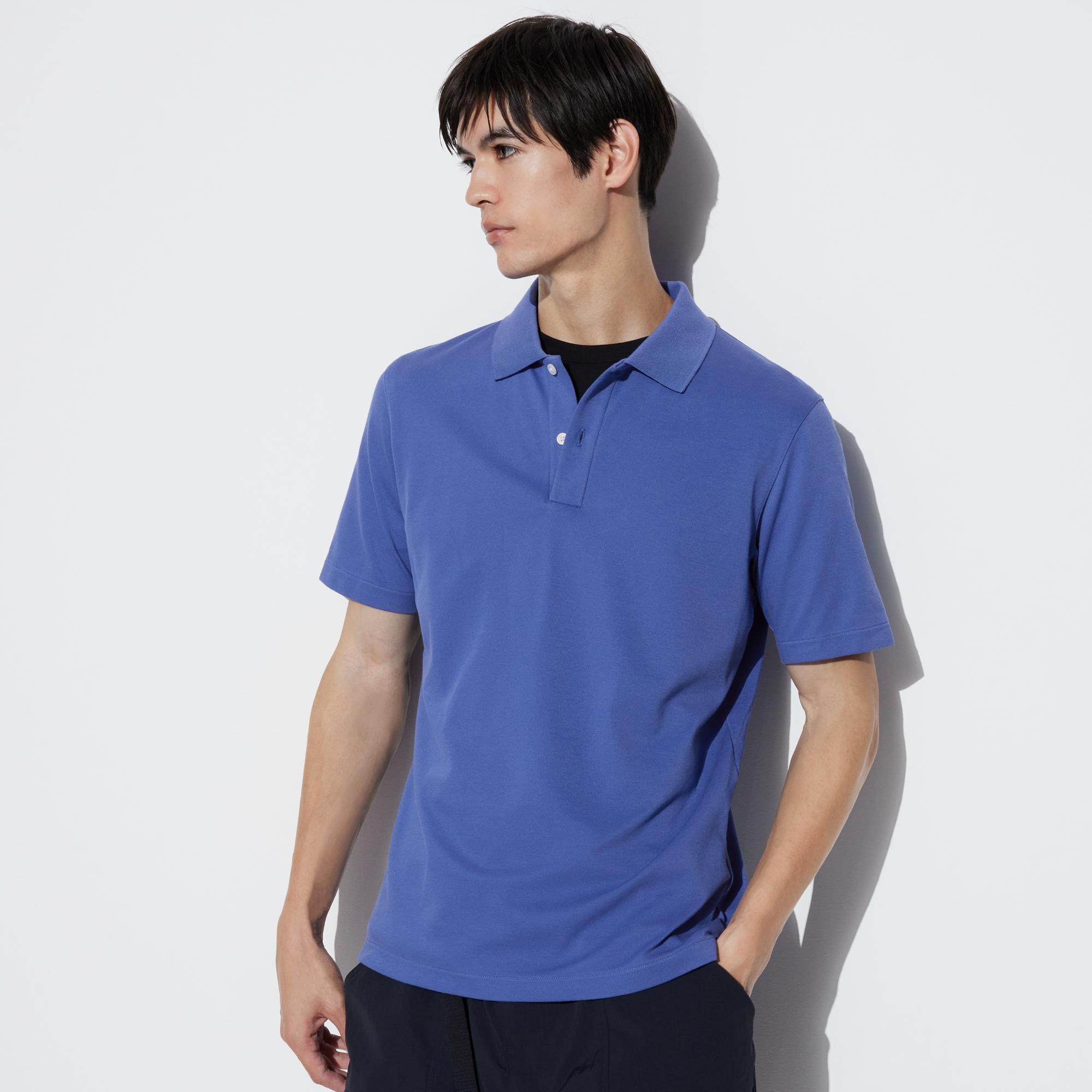 Рубашка-поло UNIQLO AIRism Kanoko из хлопка с коротким рукавом, синий