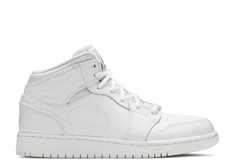 Кроссовки AIR JORDAN 1 RETRO MID GS 'WHITE', белый кроссовки air jordan 1 retro mid gs triple white белый