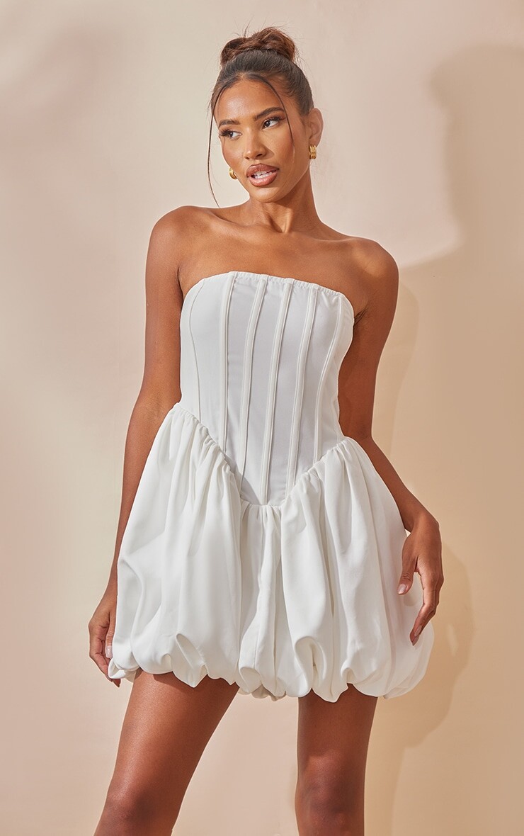 

PrettyLittleThing Кремовое пышное бальное платье с корсетом-бандо