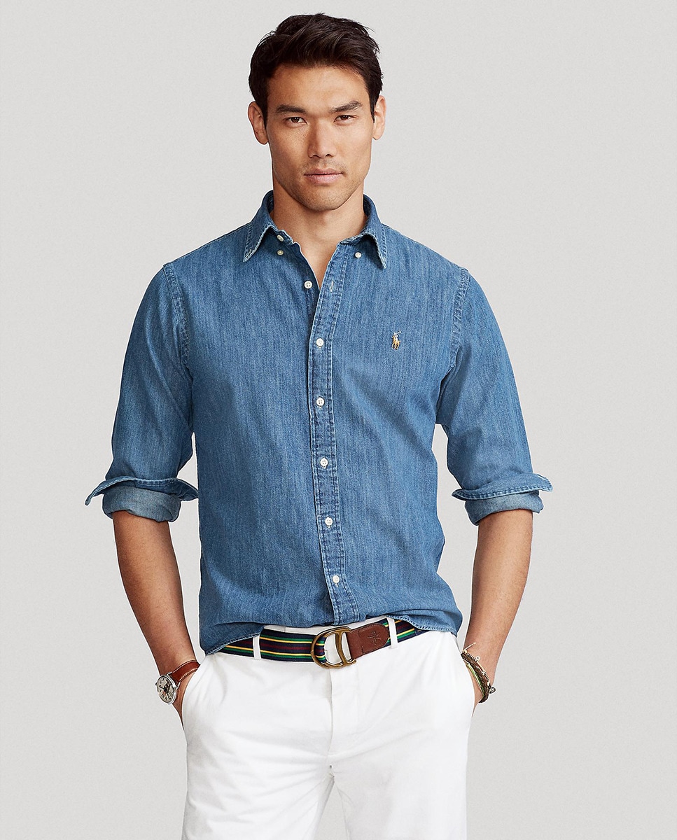 цена Джинсовая мужская рубашка обычного кроя Polo Ralph Lauren, индиго