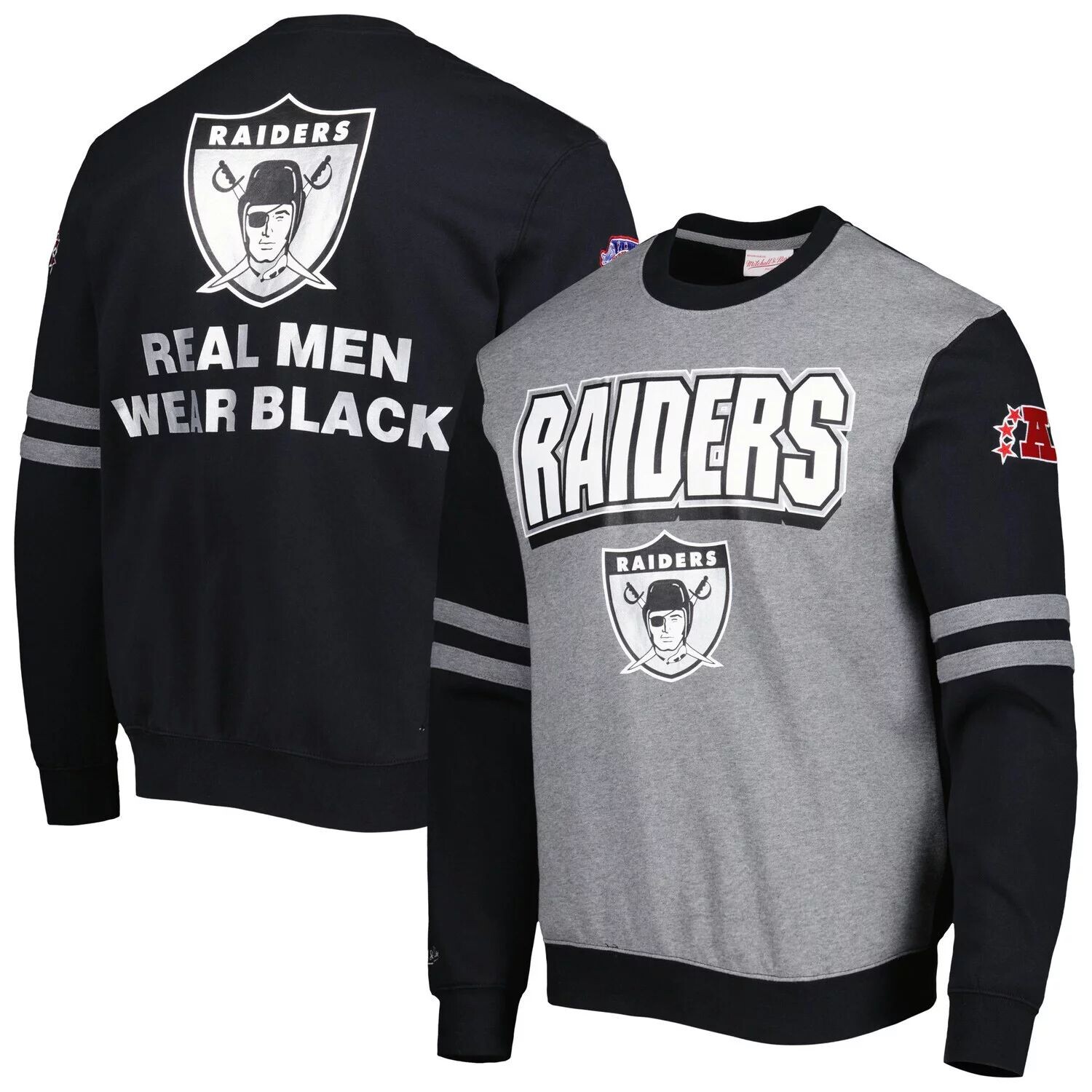 

Мужской пуловер Mitchell & Ness Silver Las Vegas Raiders All Over 2.0