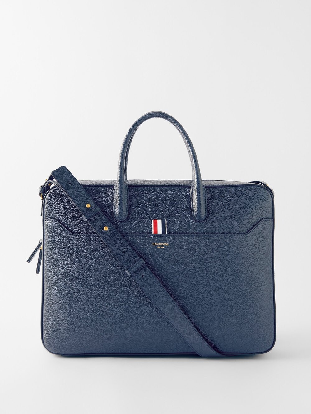 

Портфель из зерненой кожи с тремя полосками Thom Browne, синий