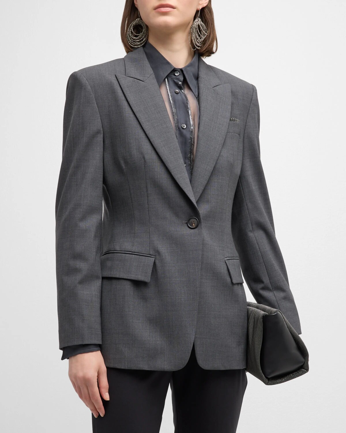 

Однобортный пиджак Monili-Tube из тропической шерсти Brunello Cucinelli, цвет C4078 Dark Grey