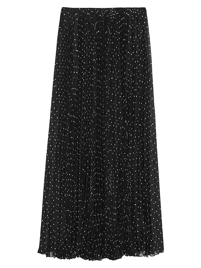 

Длинная плиссированная юбка из шелкового муслина в горошек Saint Laurent, черный
