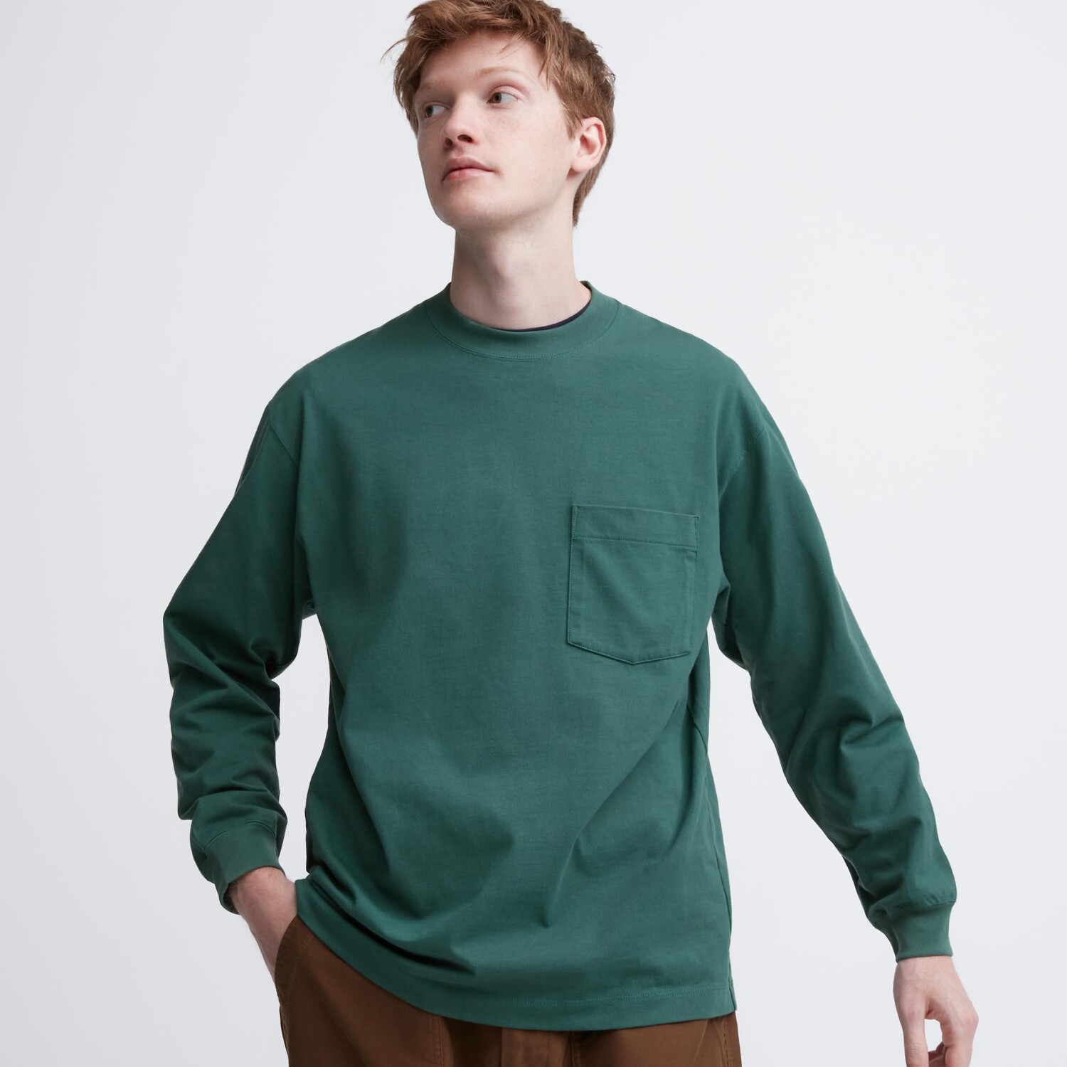 

Футболка из хлопка Uniqlo с круглым вырезом, зеленый