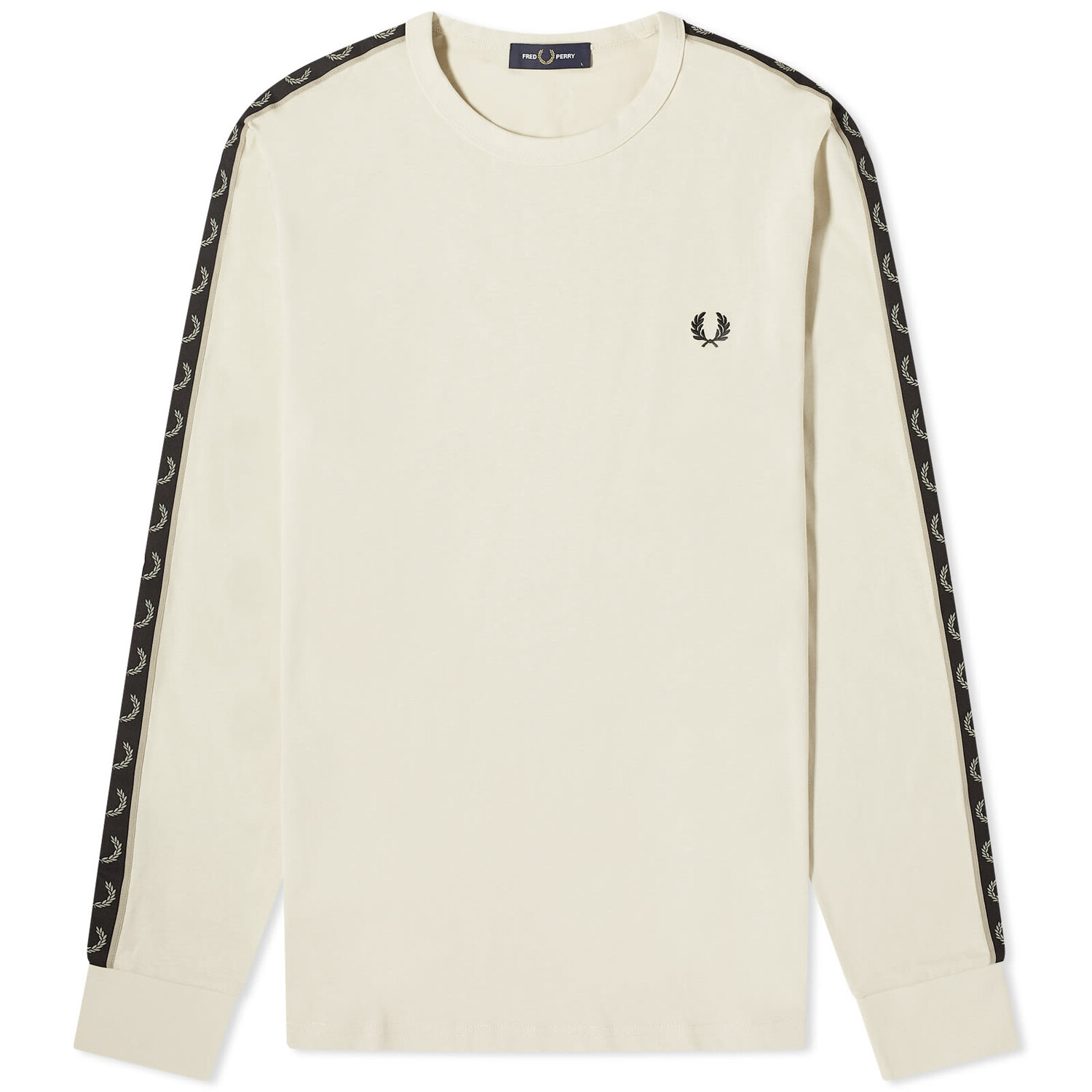 

Футболка Fred Perry Long Sleeve Contrast Taped Ringer, цвет Oatmeal & Warm Grey