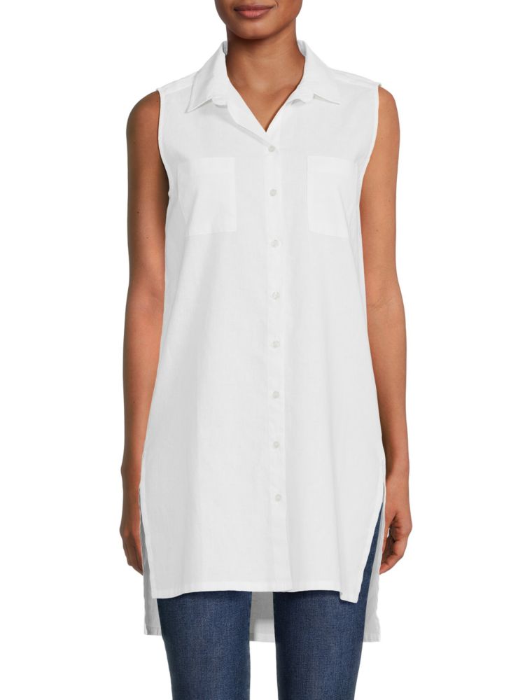 Рубашка-туника из смесового льна с боковым разрезом Saks Fifth Avenue, белый