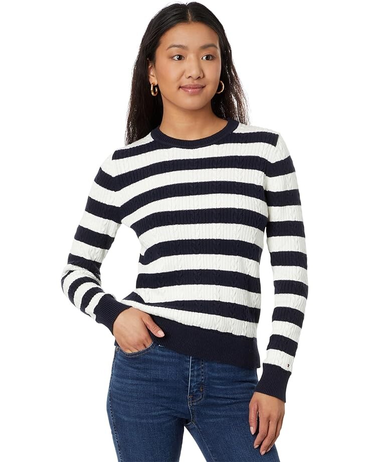

Свитер Tommy Hilfiger Stripe Cable Crew Neck Sweater, цвет Sky Captain Multi