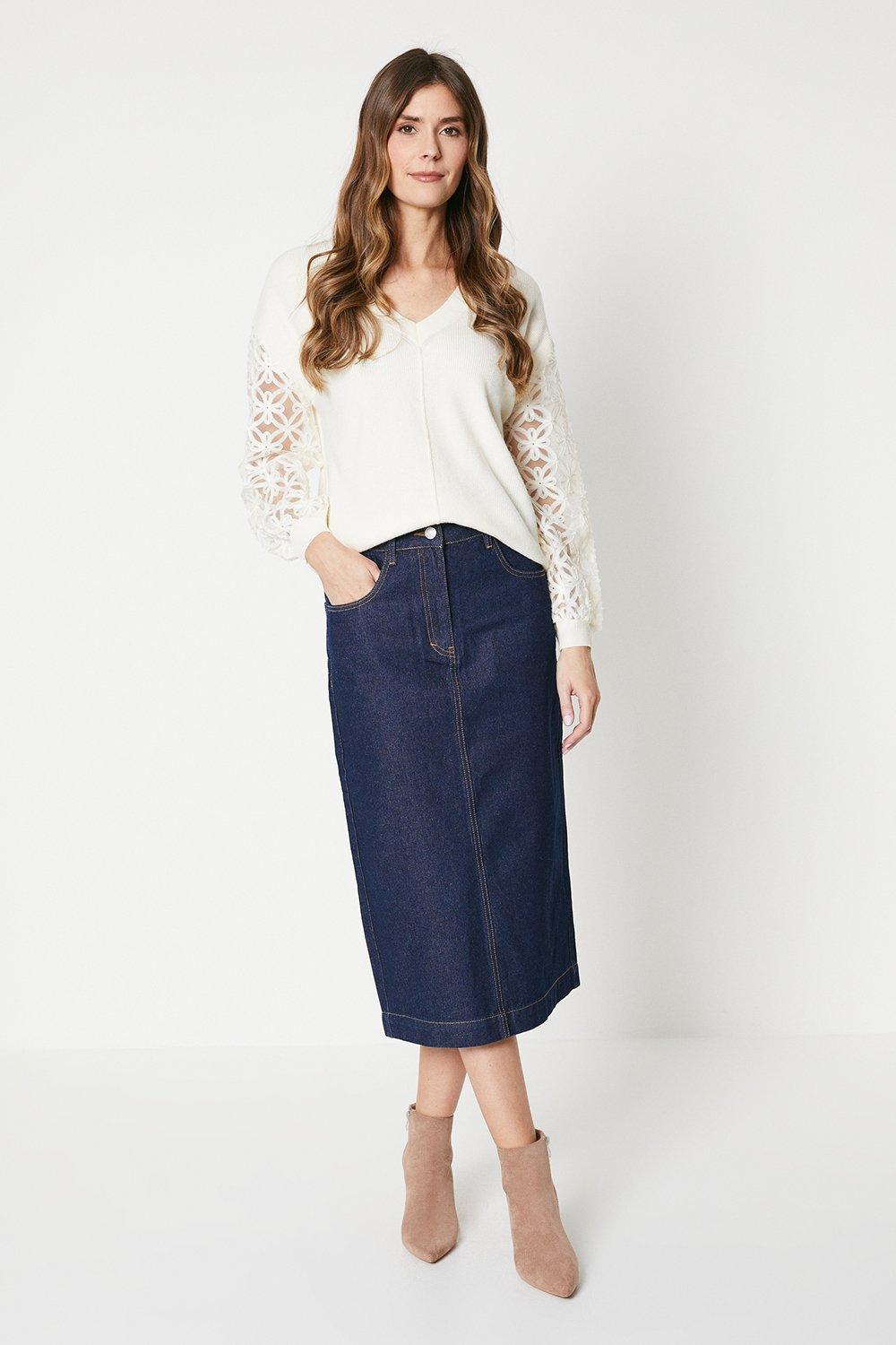 Джинсовая юбка-миди Wallis, синий 12⠀storeez джинсовая юбка миди с декоративной планкой