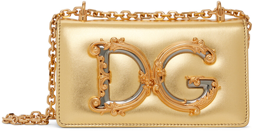 

Золотая сумка для телефона из телячьей кожи Dolce&Gabbana