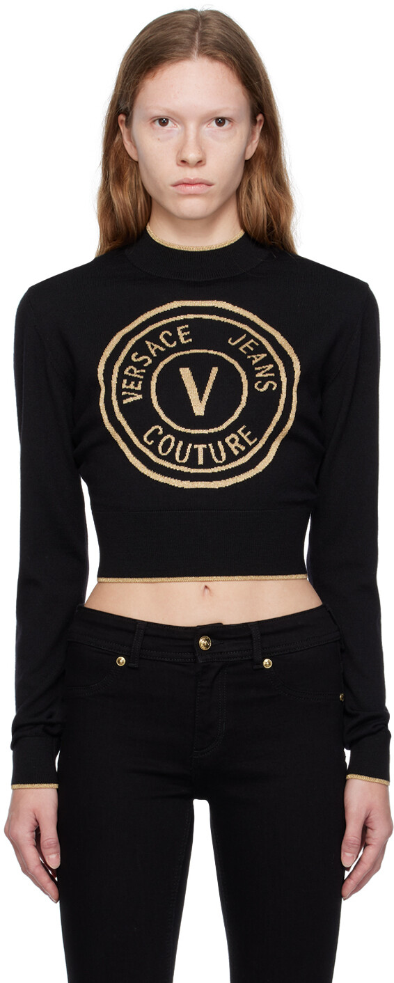 

Черный свитер с V-образной эмблемой Versace Jeans Couture