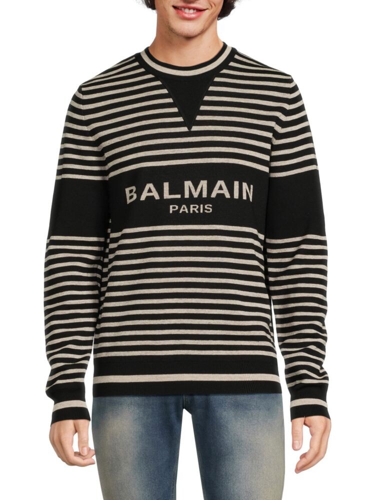 

Полосатый свитер с логотипом из смесовой шерсти Balmain, цвет Beige Black