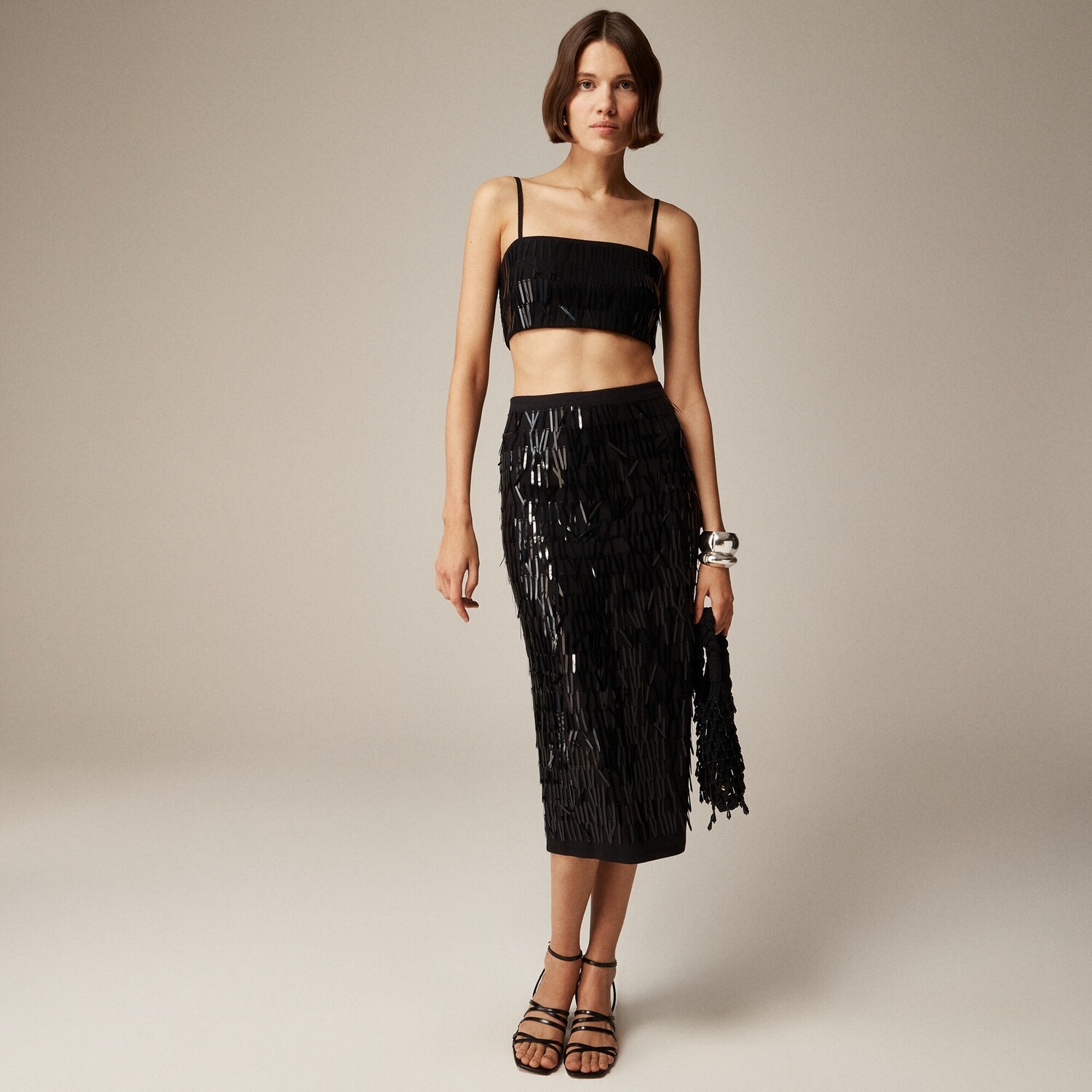 

Коллекция юбка миди с пайетками и бахромой J.Crew, черный