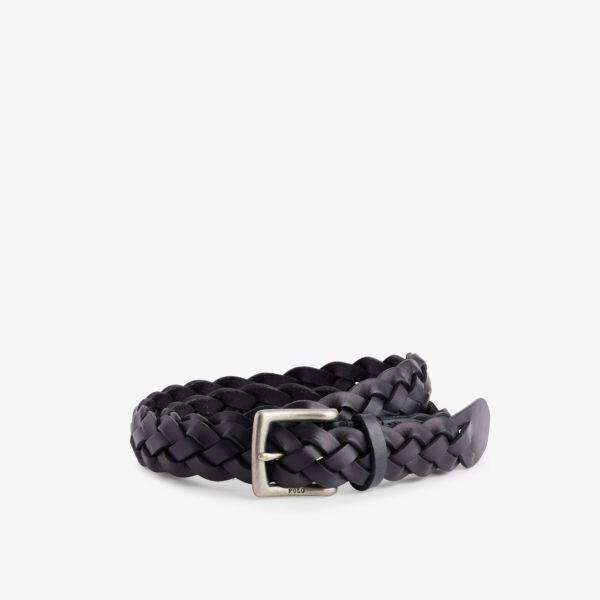 

Плетеный кожаный ремень с гравировкой логотипа Polo Ralph Lauren, черный