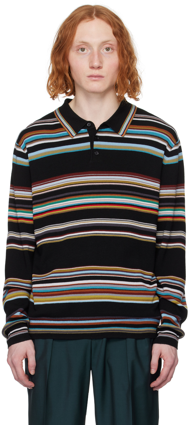Черная рубашка-поло в полоску Paul Smith, цвет Blacks футболка поло из шерсти мериноса s синий