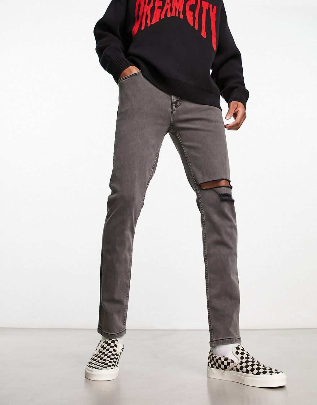 

Черные джинсы скинни с рваными коленями ASOS DESIGN
