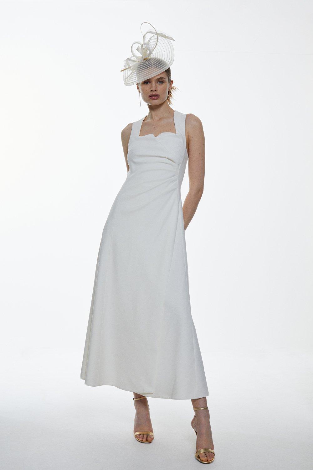 Платье со складками из структурированного крепа Karen Millen, белый