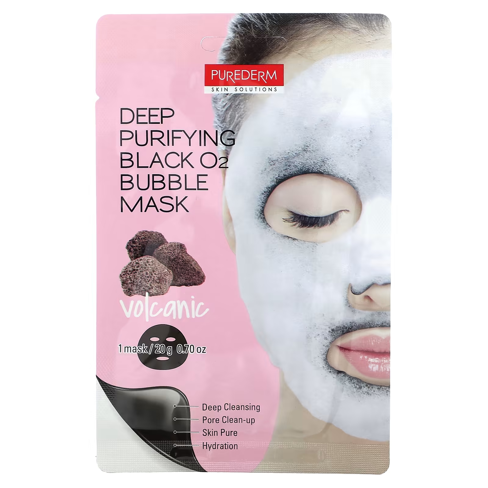 Purederm Deep Purifying Black O2 Bubble Beauty Mask Volcanic, 1 тканевая маска, 0,70 унции (20 г)