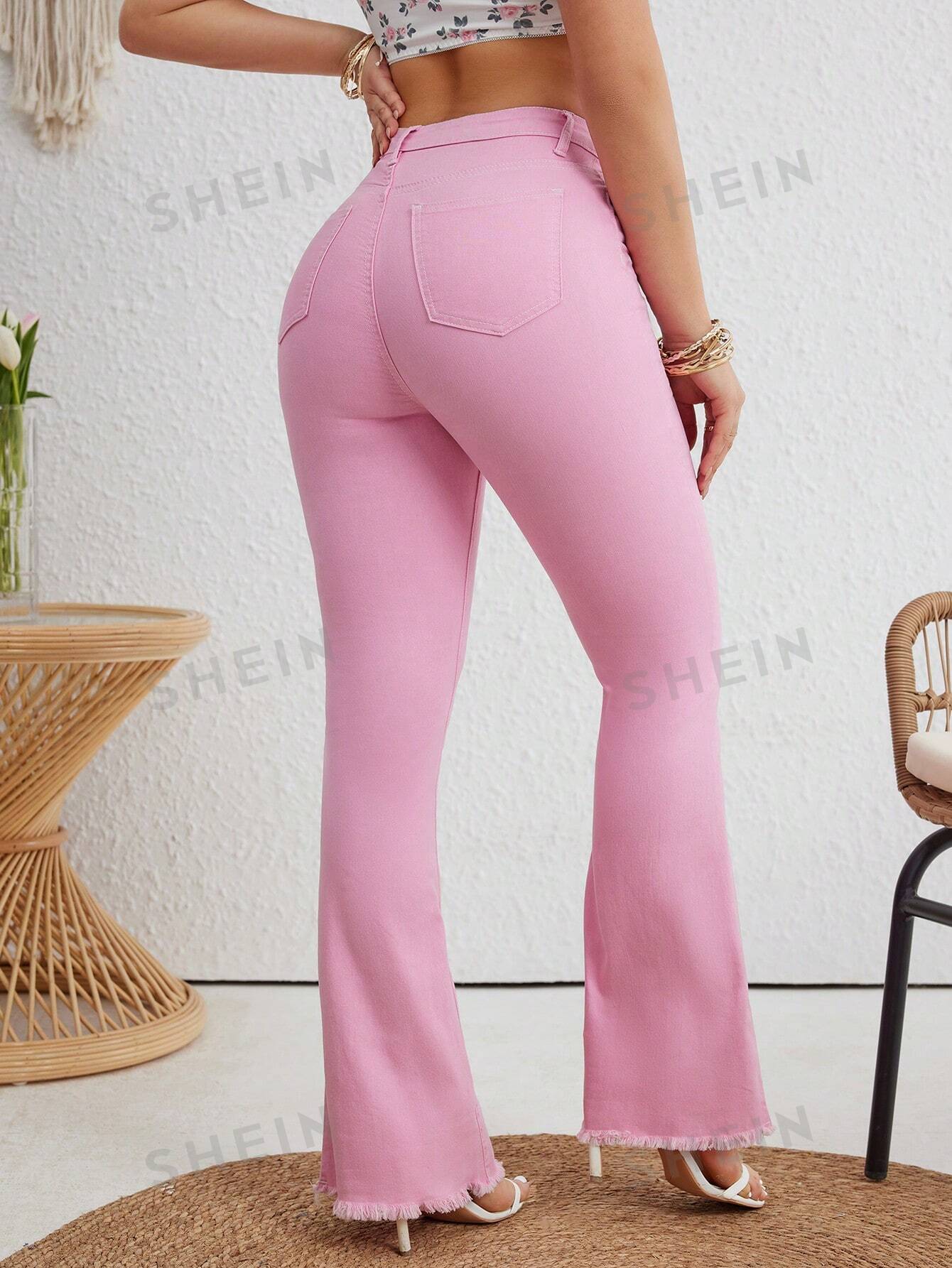 SHEIN VCAY Женские зауженные расклешенные джинсы, розовый
