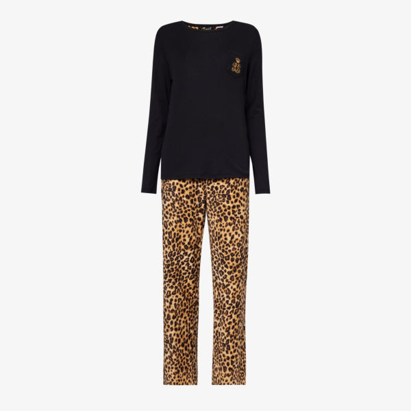 Пижамы из хлопка и переработанного полиэстера с вышитым логотипом Lauren Ralph Lauren, цвет leopard