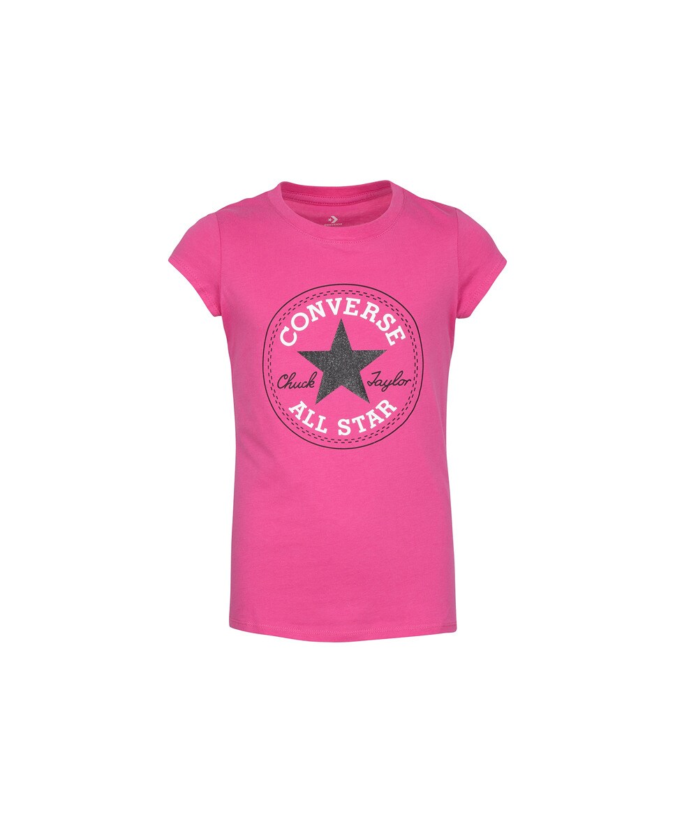 Футболка для девочки с короткими рукавами Converse, розовый футболка с круглым вырезом короткими рукавами и рисунком спереди m синий
