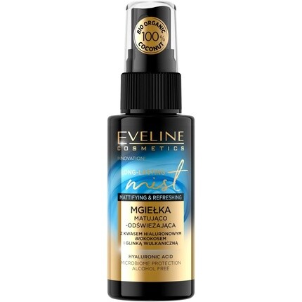 

Eveline Cosmetics Длительный матирующий спрей освежающий биоорганический кокосовая вода гиалуроновая кислота органический продукт на веганской основе натуральный состав 50 мл