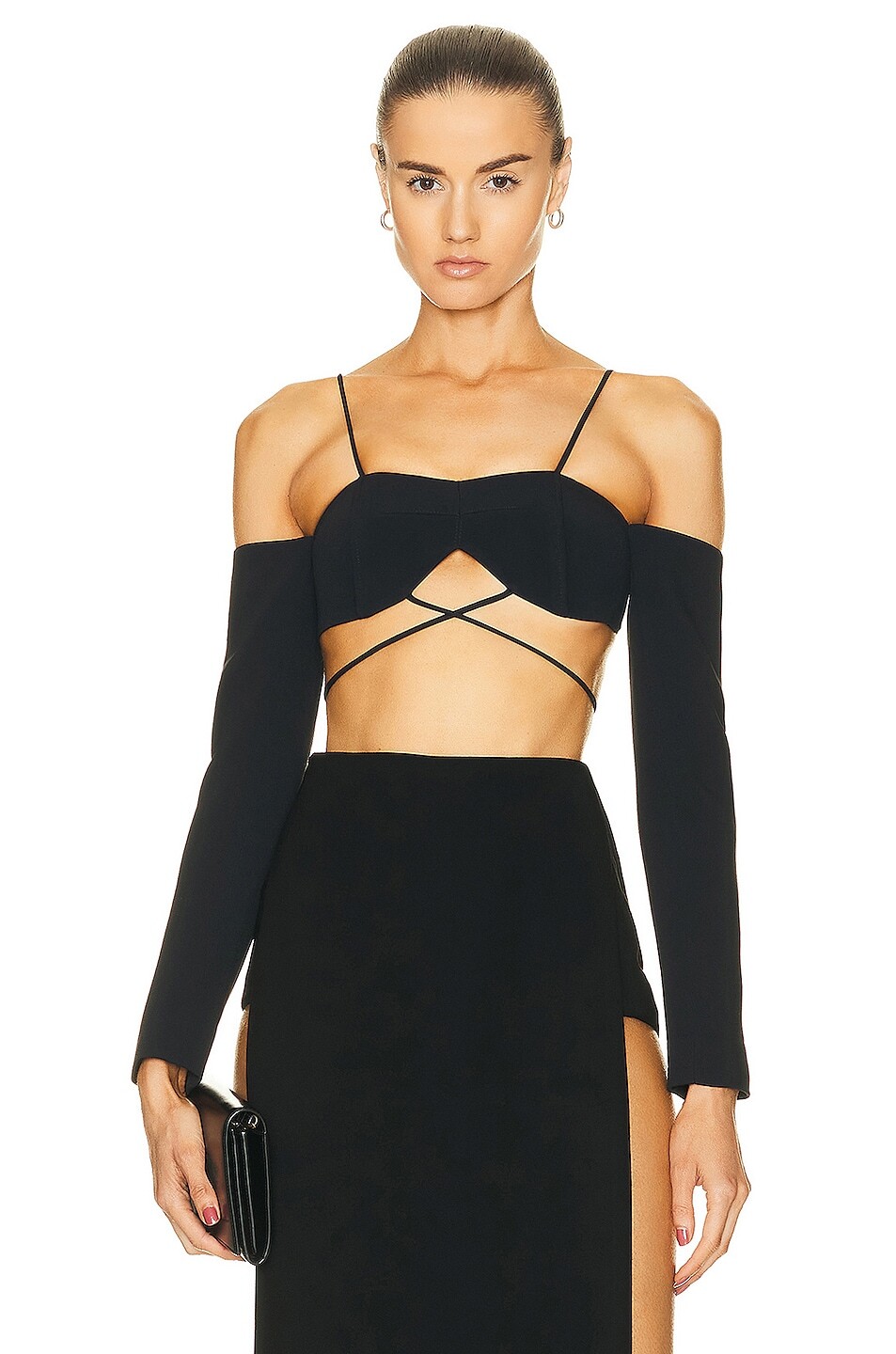 

Топ David Koma Off Shoulder Long Sleeve Strap, черный