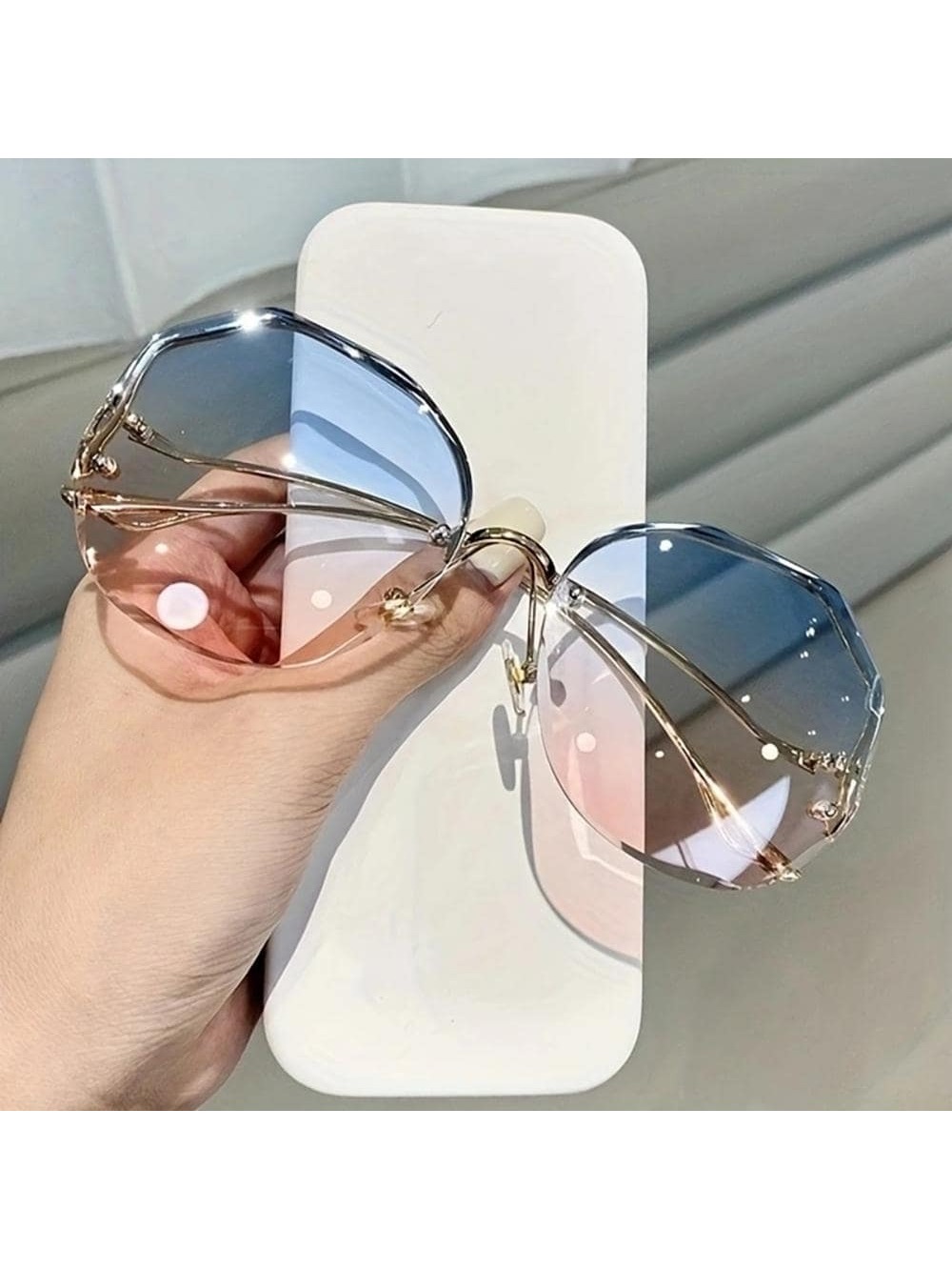 1 пара женских безрамных очков, круглые солнцезащитные очки солнцезащитные очки кошачий глаз женские роскошные брендовые дизайнерские модные металлические солнечные очки без оправы с защитой uv400