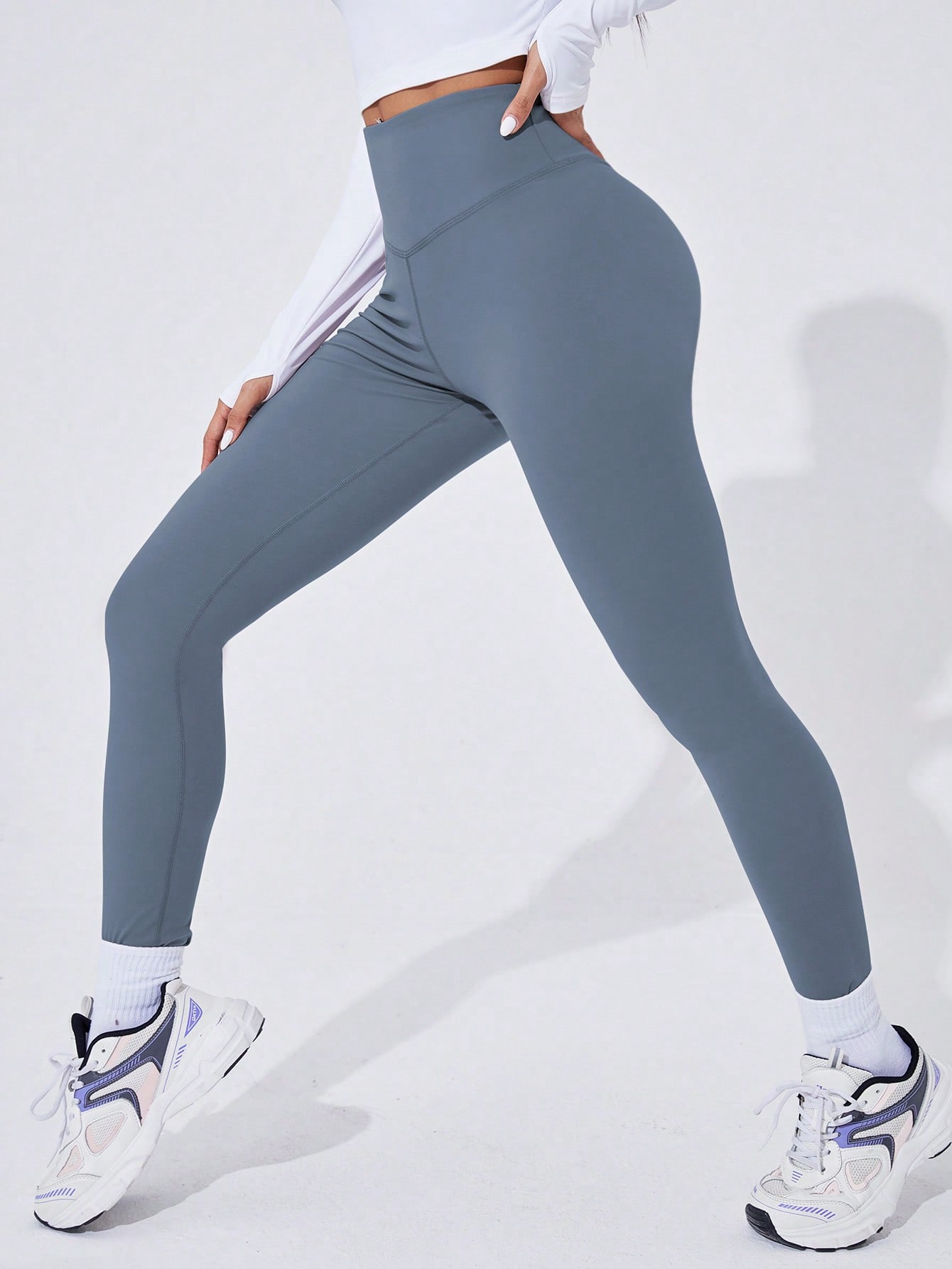 SHEIN Женские брюки для йоги с завышенной талией для отдыха, пыльный синий