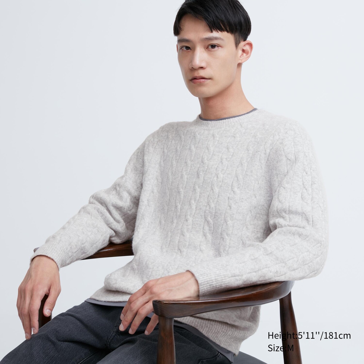 

Свитер Uniqlo мужской с круглым вырезом, светло-серый