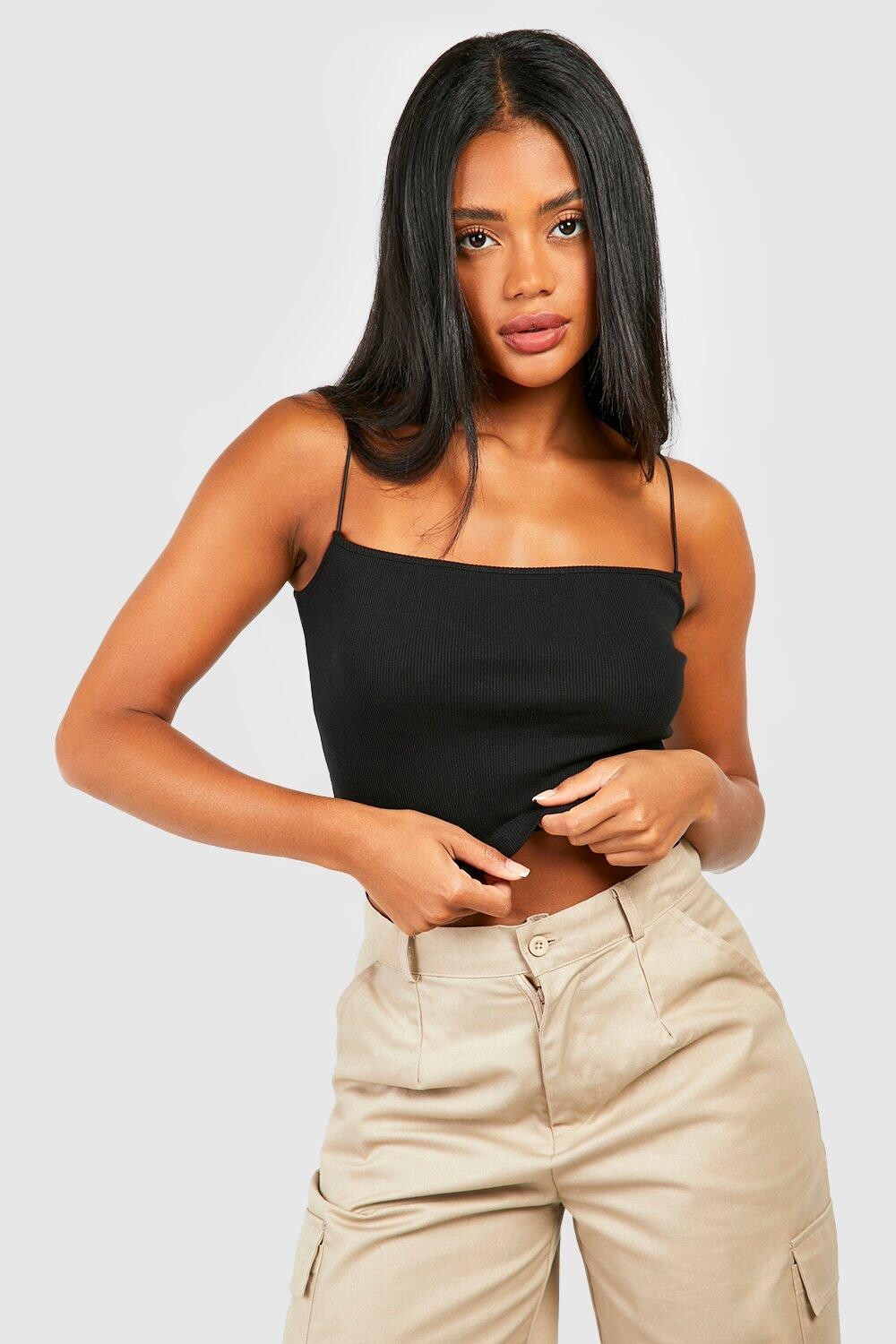 

Жилет с овчным вырезом basic rib спагетти Boohoo, черный