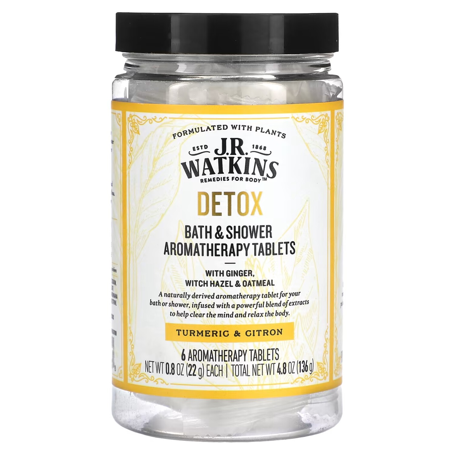 

Таблетки для ароматерапии для ванны и душа JR Watkins Detox куркума и цитрон, 6 таблеток