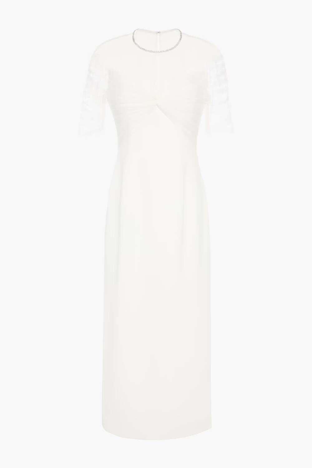 

Платье миди из крепа с тюлевыми вставками и кристаллами Jenny Packham, слоновая кость