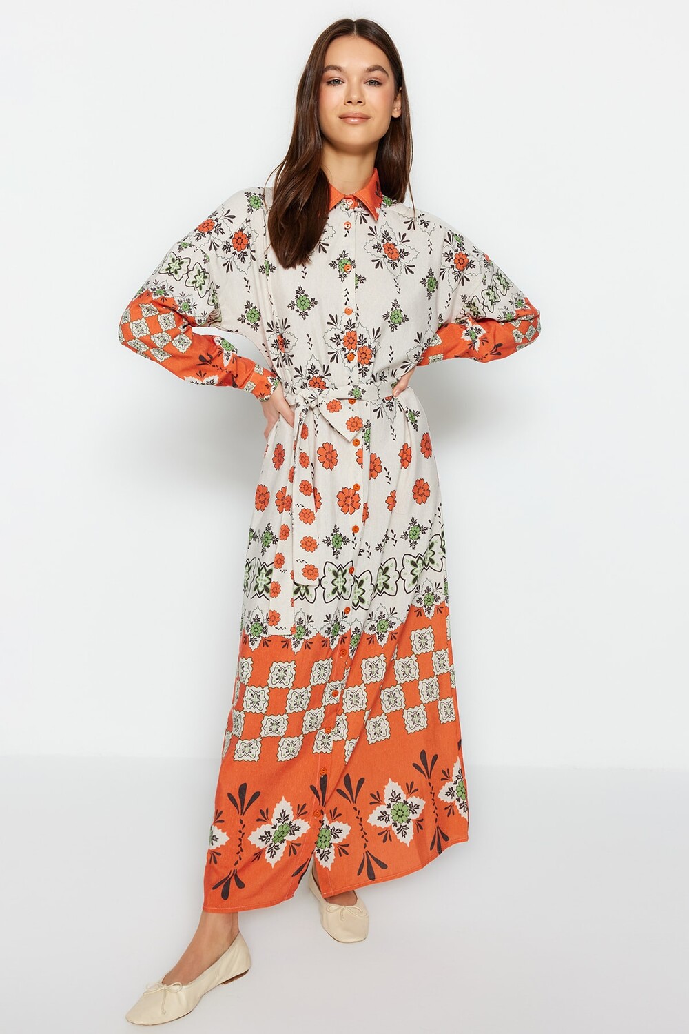 

Платье - Оранжевый - Платье-рубашка Trendyol Modest, оранжевый