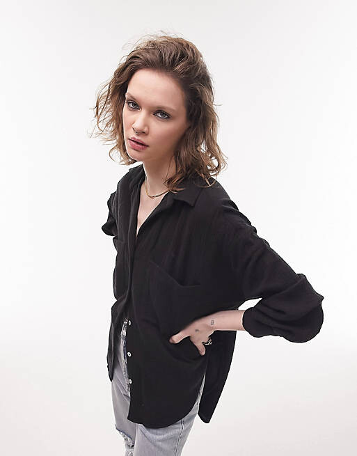 

Черная хлопковая повседневная рубашка Topshop