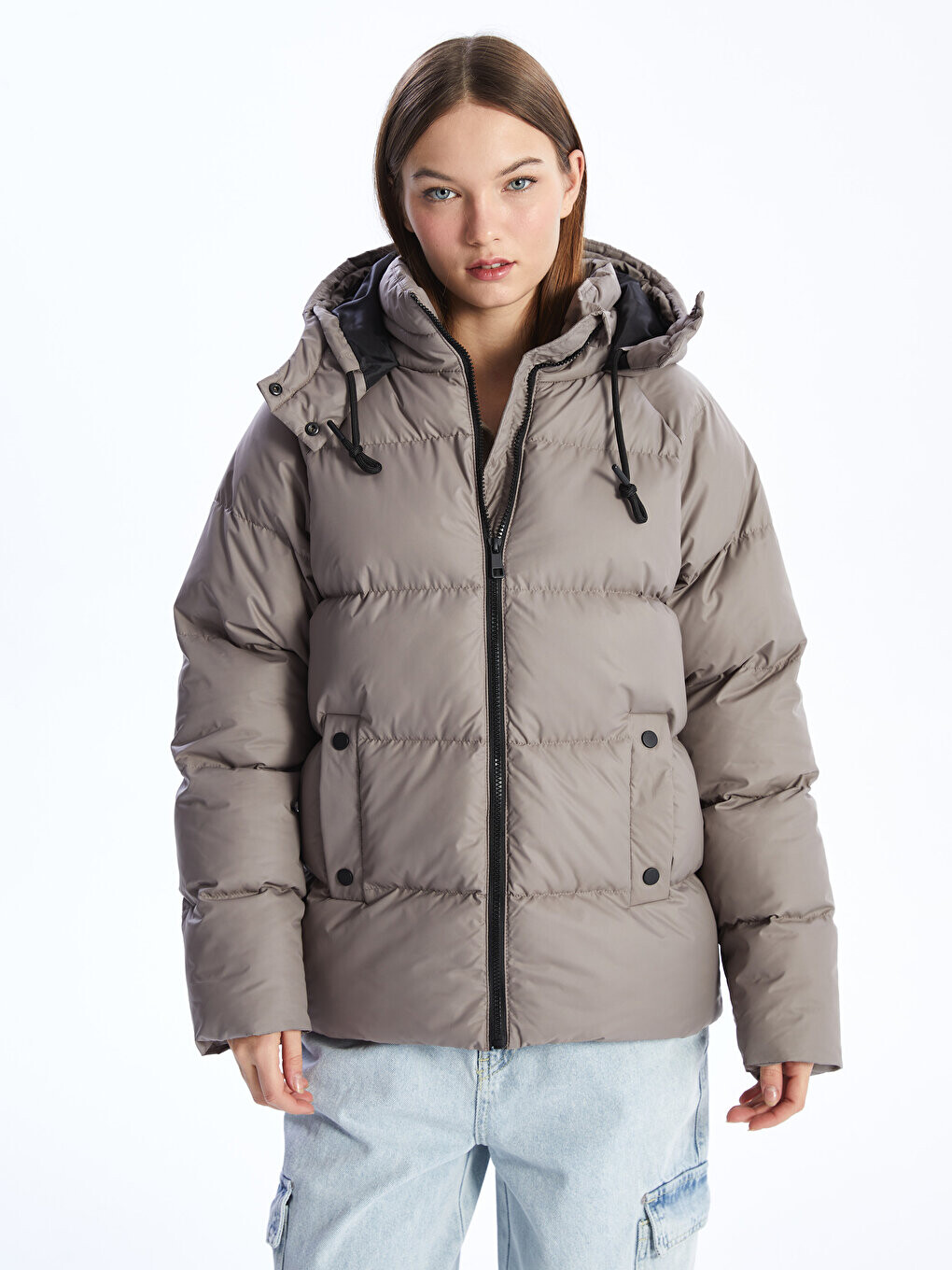 

Женское однотонное пуховик с капюшоном LCW Casual, норка