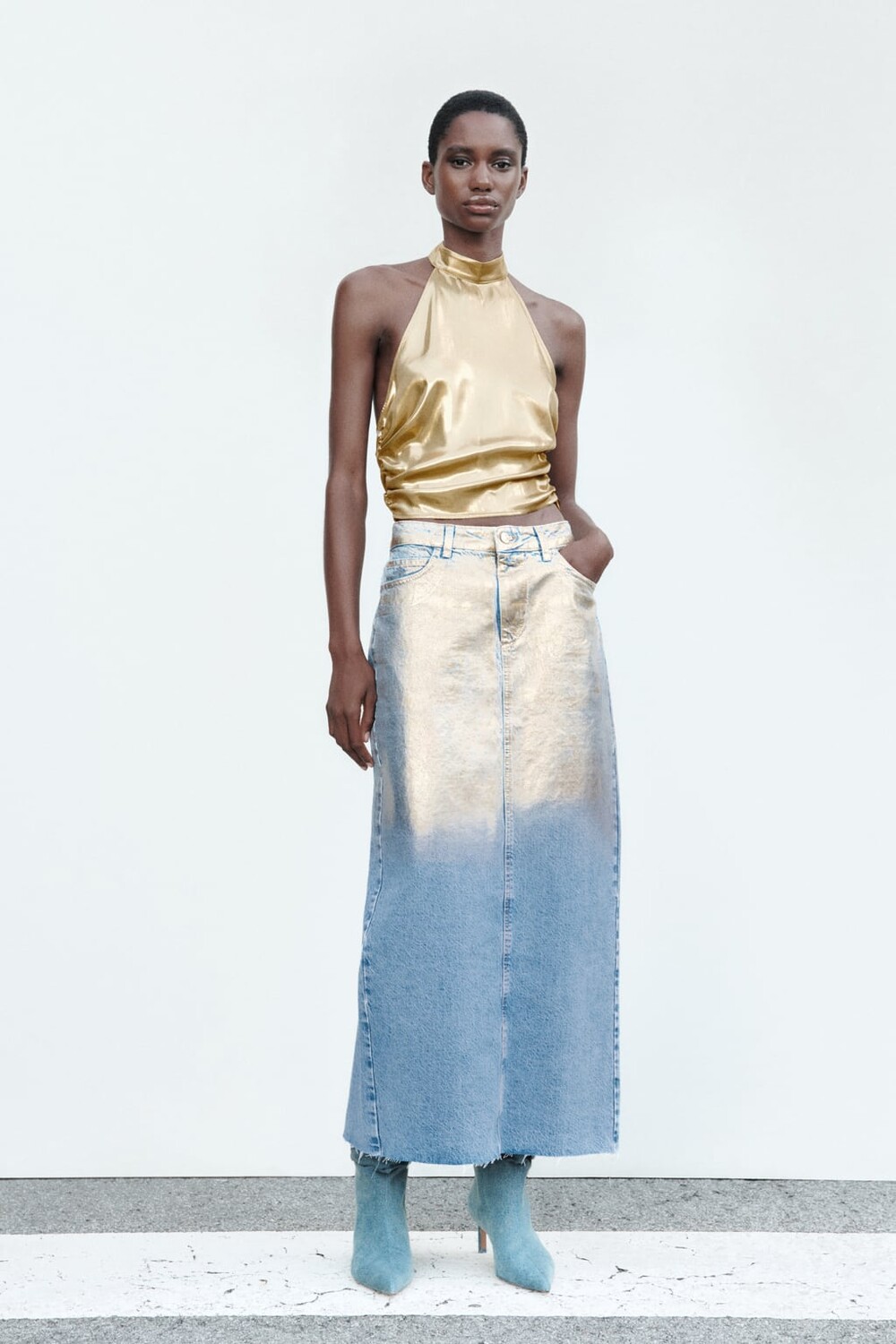 

Топ с вырезом металлик ZARA, золотой