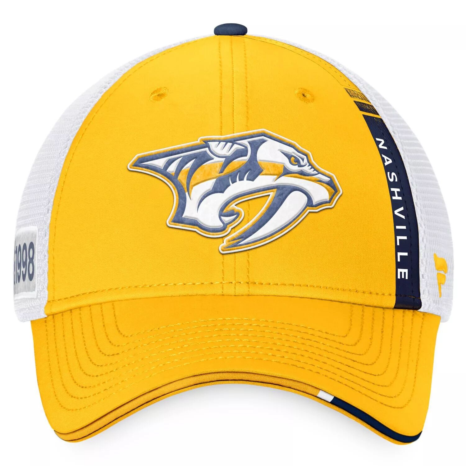 

Мужская регулируемая кепка Fanatics золотого/белого цвета с логотипом Nashville Predators 2022 NHL Draft Authentic Pro On Stage Trucker