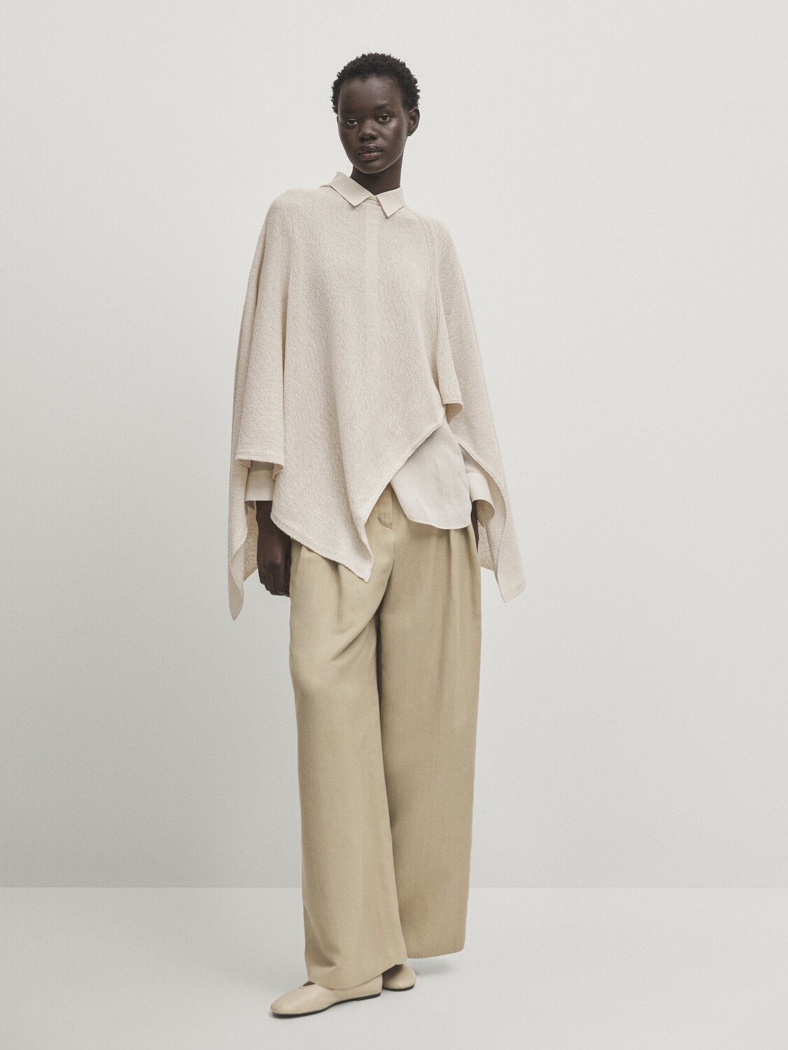 

Длинная трикотажная накидка из смесового хлопка Massimo Dutti, бежевый
