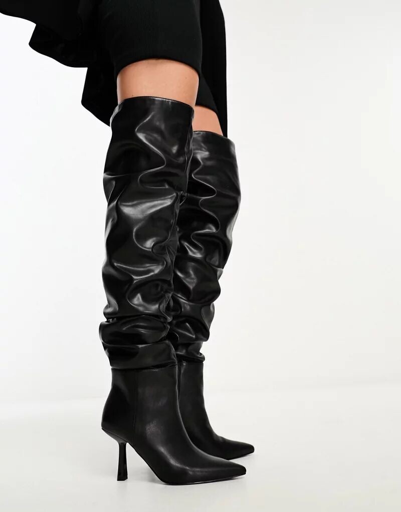 

Черные сапоги выше колена со сборками Simmi London Adonis SIMMI Shoes