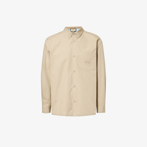 

Хлопковая рубашка свободного кроя с фирменной вышивкой Gucci, цвет rock/mix