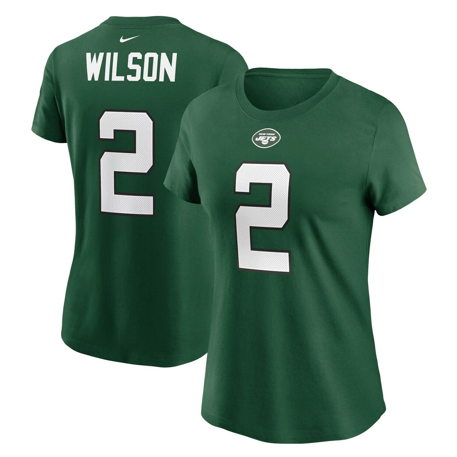 

Женская футболка Nike Zach Wilson Green New York Jets с именем и номером игрока первого раунда драфта НФЛ 2021 года Nike