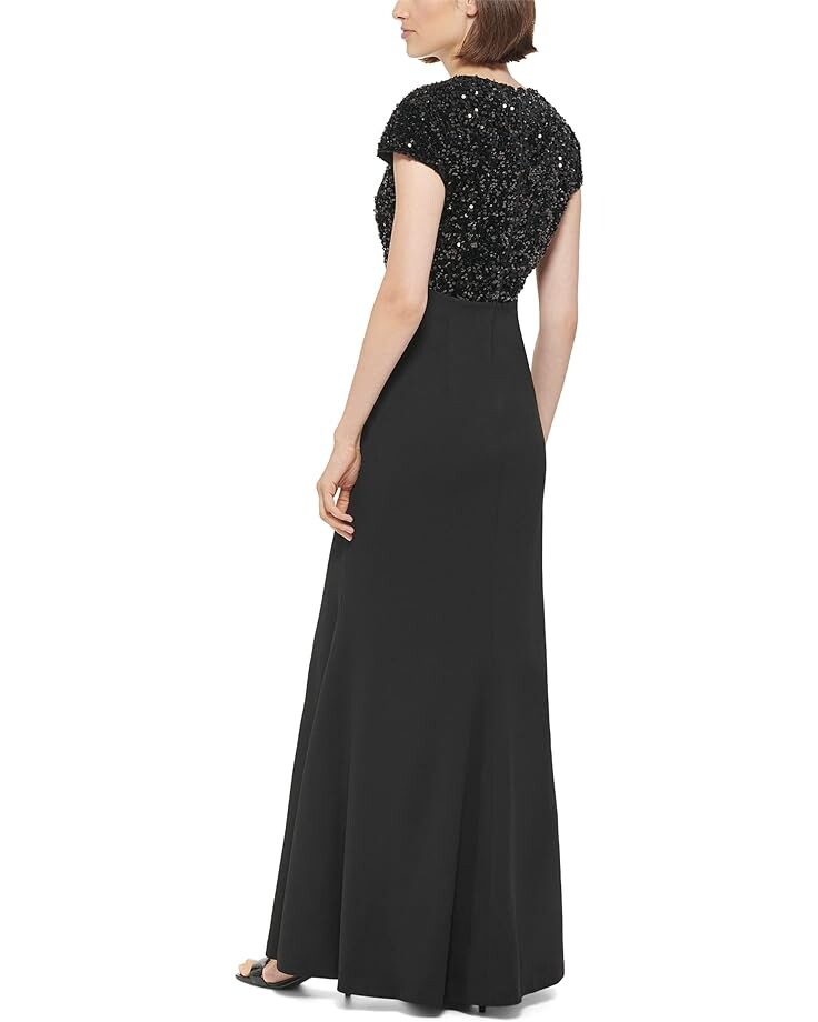 

Платье Calvin Klein Sequin Bodice Gown with Short Sleeves, цвет Black/Black