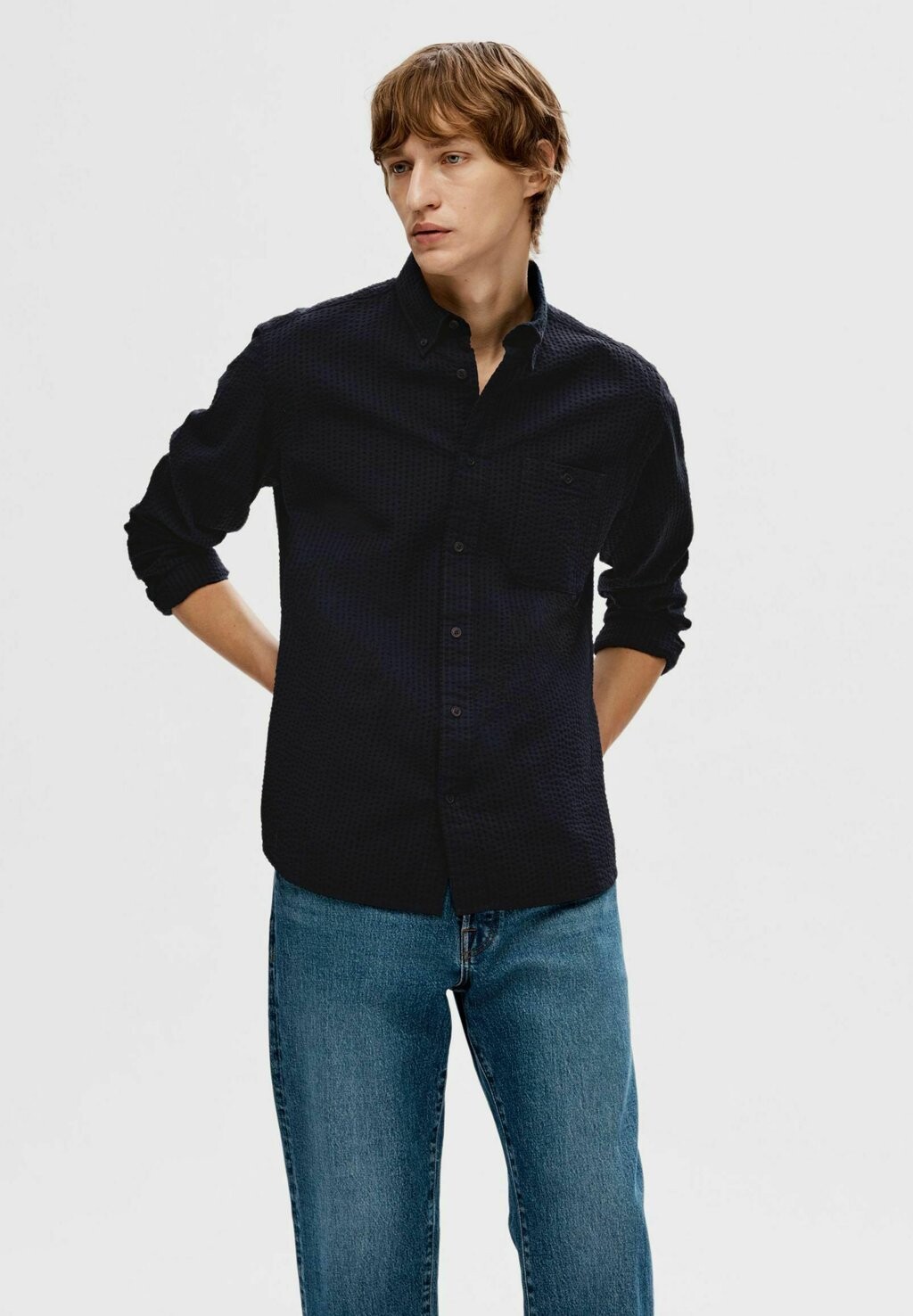 

Рубашка SEERSUCKER Selected Homme, цвет sky captain