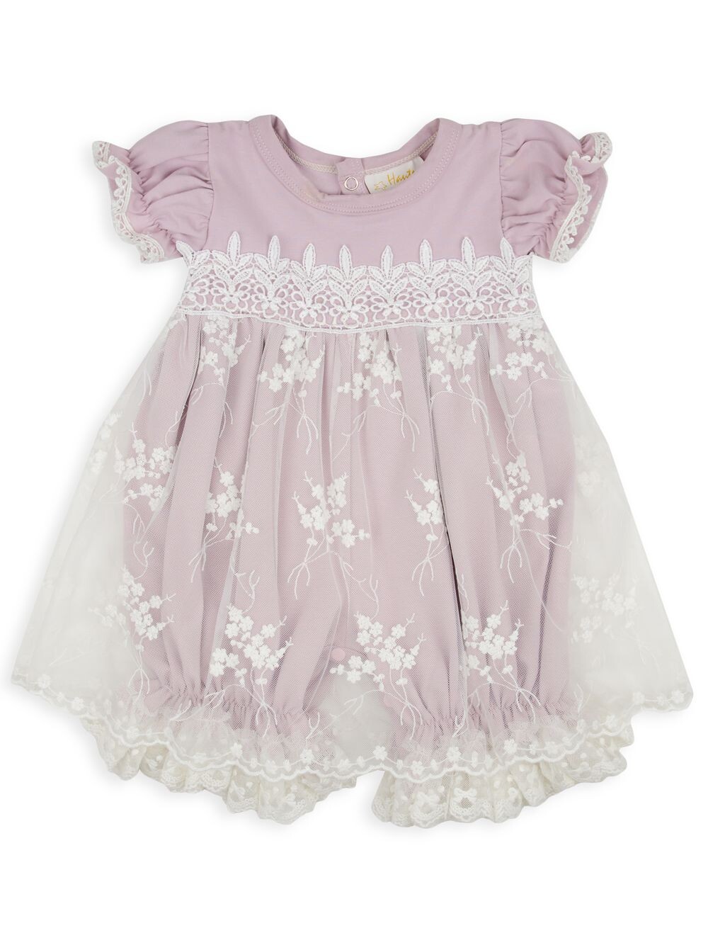

Комбинезон Bubble с кружевной отделкой Lilac Mist для девочки для девочки Haute Baby, сиреневый