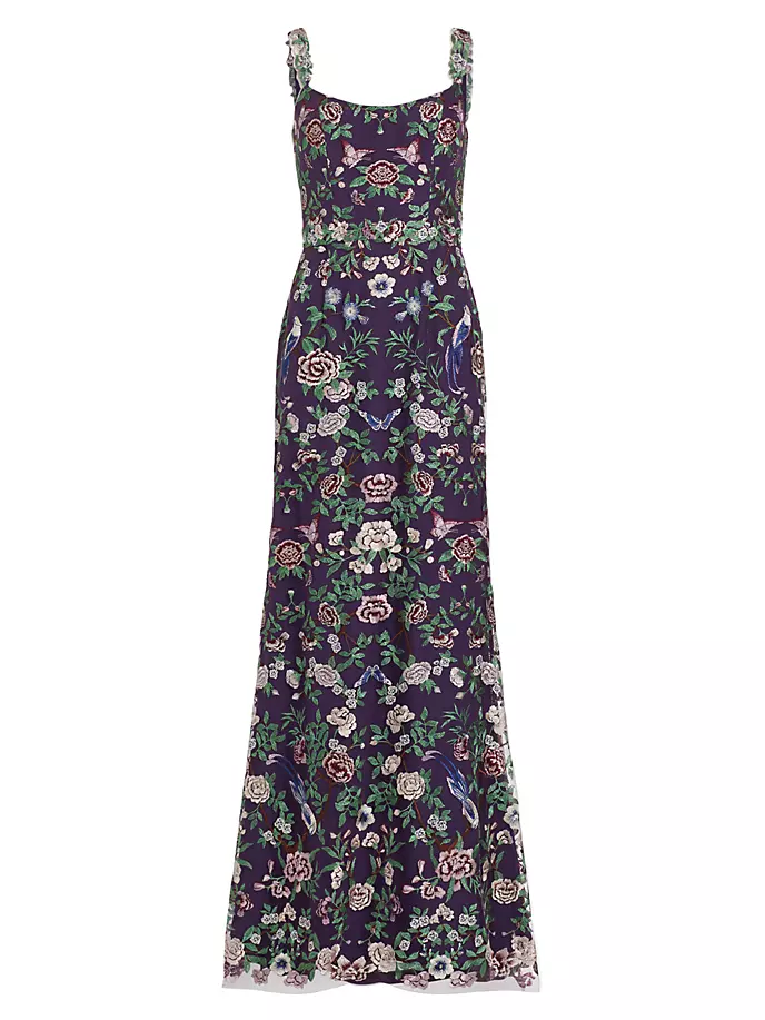 

Тюлевое платье с цветочной вышивкой Marchesa Notte, цвет amethyst