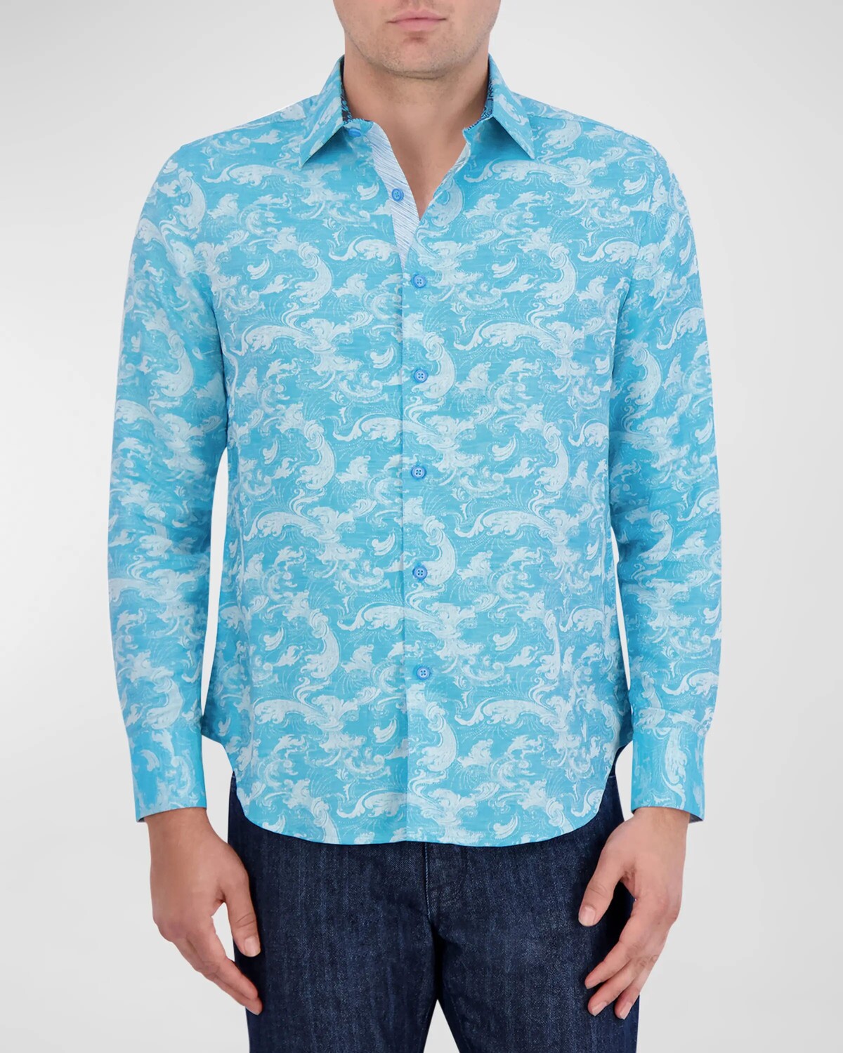 

Мужская льняно-хлопковая спортивная рубашка Poseidon Robert Graham, цвет Turquoise